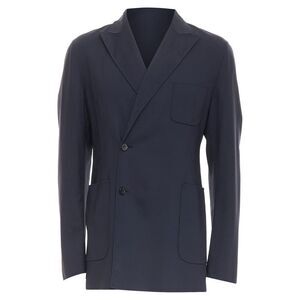 RAF SIMONS black virgin wool off centre buttons patch pocket long blazer IT48 M